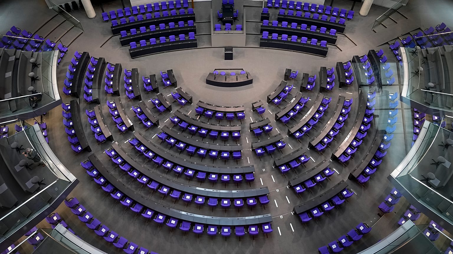 The plenary hall of the German parliament Bundestag at the Reichstag Building.