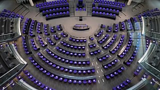 The plenary hall of the German parliament Bundestag at the Reichstag Building.