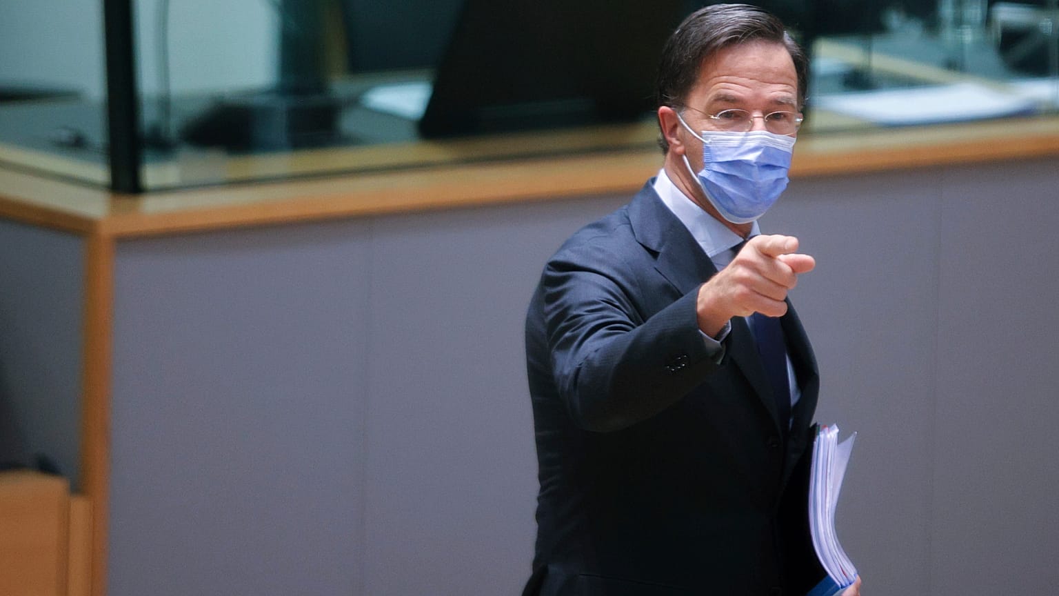 Dutch Prime Minister Mark Rutte arrives for a round table meeting at an EU summit in Brussels, Oct. 22, 2021. 