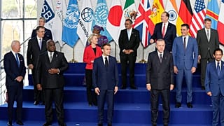 Leaders including US President Joe Biden, EU Commission President Ursula von der Leyen and French President Emmanuel Macron at the G20 summit in Rome, Saturday, Oct. 30, 2021.