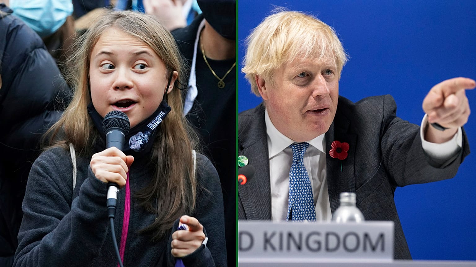 Greta Thunberg e Boris Johnson em Glasgow