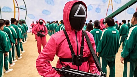 Squid Game sees 456 contestants play deadly children's games in order to try to win a cash prize. 