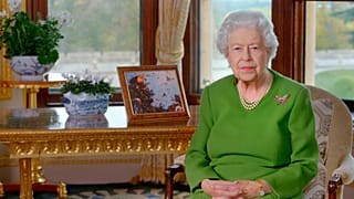 In grab taken from a video provided by Buckingham Palace on Nov. 1, 2021, Britain's Queen Elizabeth II delivers a message to the COP26 Summit being held in Glasgow, Scotland.