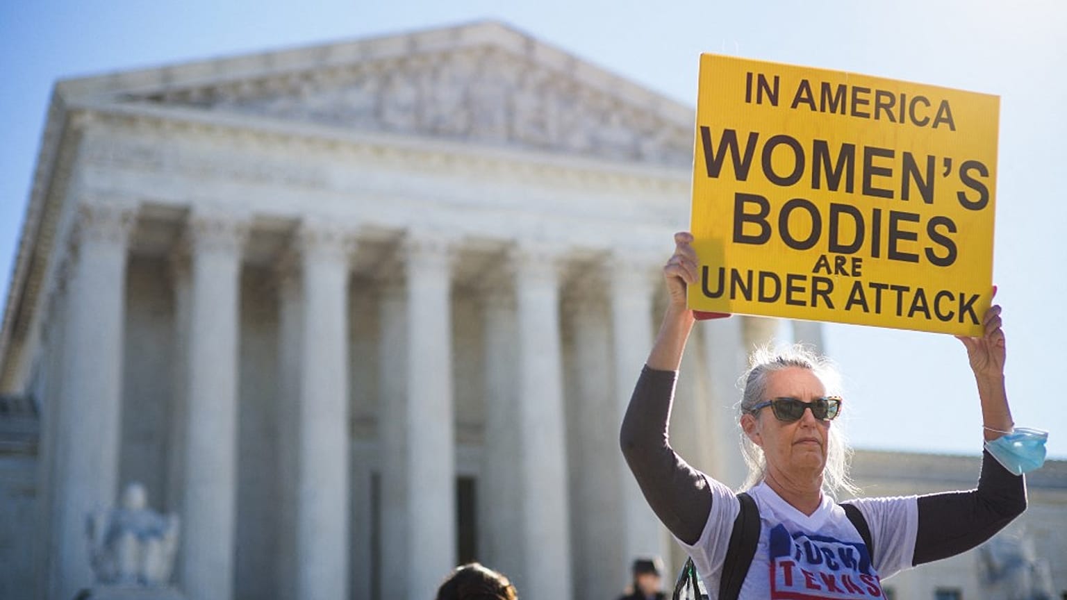 Pro-choice demonstrators are seen outside of the US Supreme Court in Washington, DC on November 1, 2021.