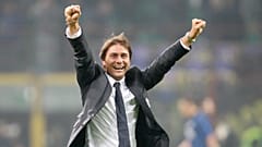 Juventus coach Antonio Conte celebrates during a match with Inter Milan