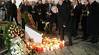 Österreichs Präsident Alexander Van der Bellen legt am 2. November eine Rose nieder.