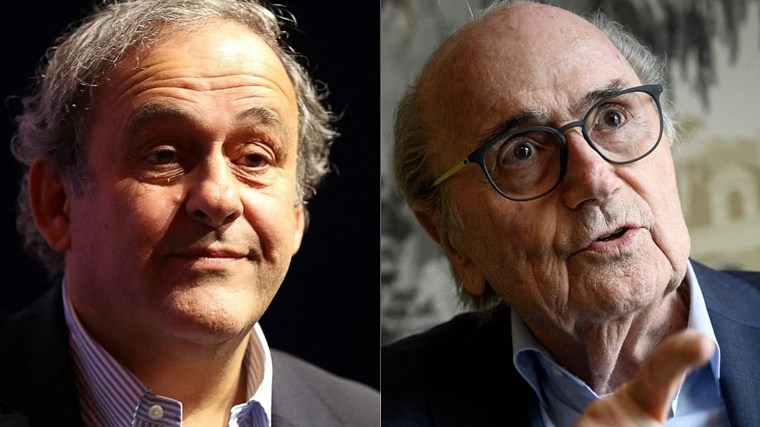 Fotos de archivo de Michel Platini y Sepp Blatter