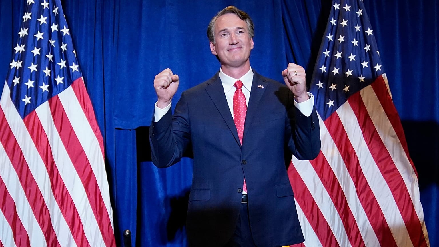 Virginia Gov.-elect Glenn Youngkin arrives to speak at an election night party in Chantilly, Va., early Wednesday, Nov. 3, 2021, after he defeated Democrat Terry McAuliffe. 