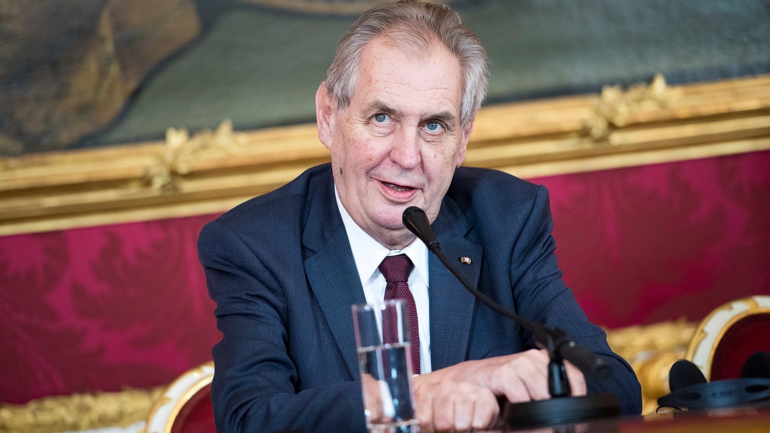 Czech President Milos Zeman addresses the media in April 2019.