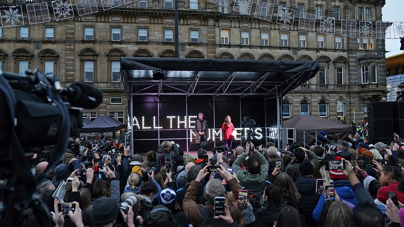 Climate activists march through the streets of Glasgow, Scotland, Friday, Nov. 5, 2021 which is the host city of the COP26.
