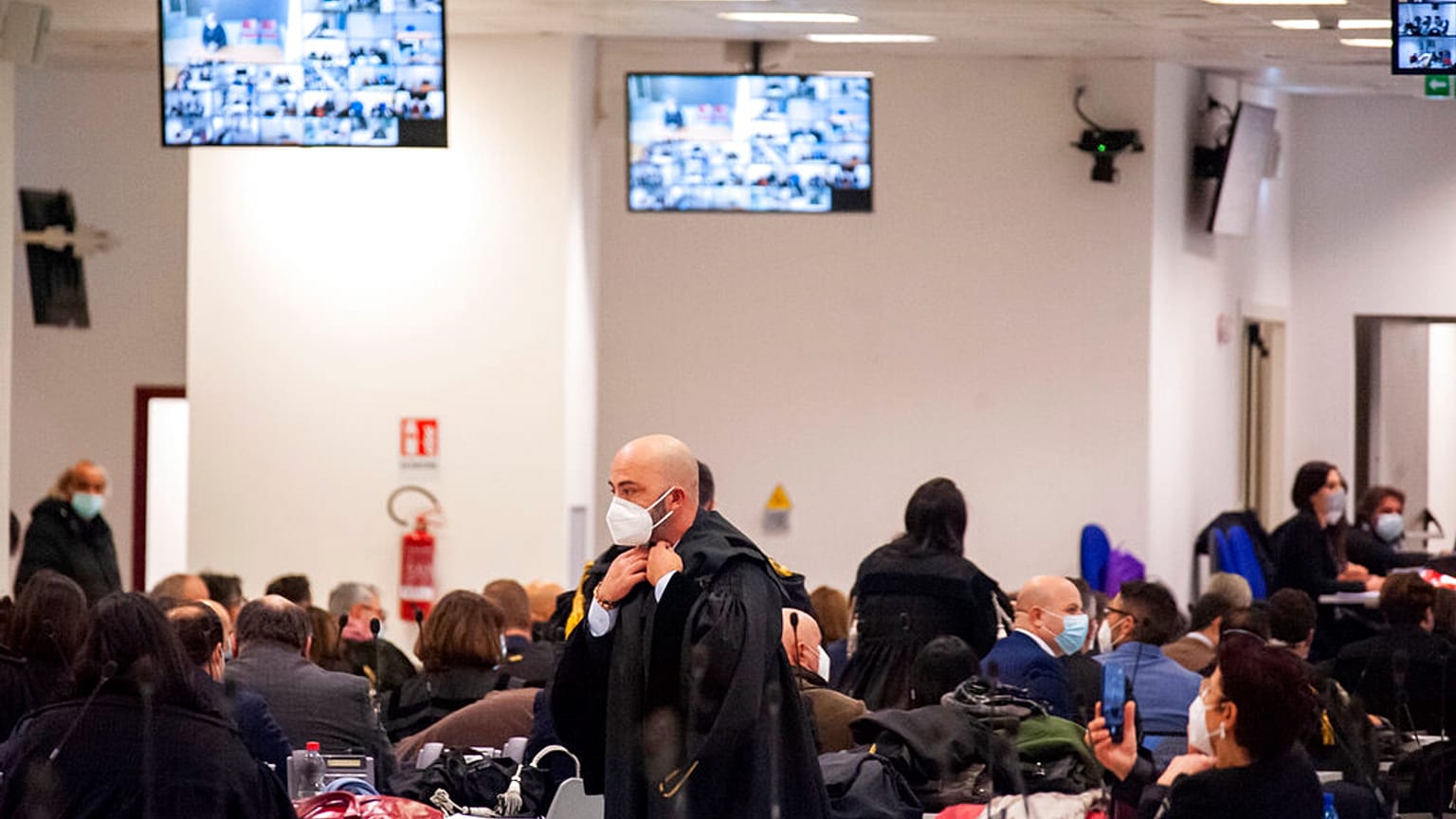 L'immense salle d'audience du maxi-procès de la mafia 'Ndragheta, Lamezia Terme, Italie, le 13 janvier 2021