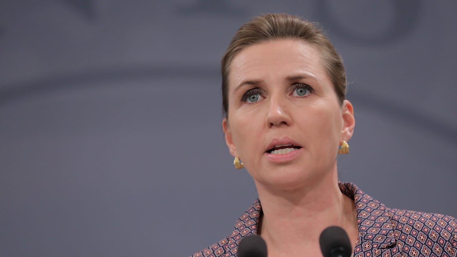 Denmark's Prime Minister Mette Frederiksen speaks during a press conference on coronavirus in the Prime Minister's Office at Christiansborg in Copenhagen