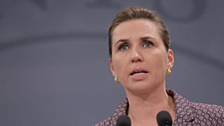 Denmark's Prime Minister Mette Frederiksen speaks during a press conference on coronavirus in the Prime Minister's Office at Christiansborg in Copenhagen