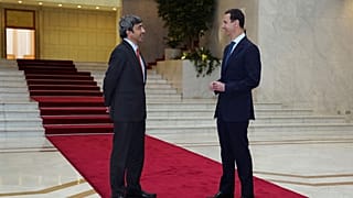 دیدار عبدالله بن زاید آل نهیان، وزیر خارجه امارات عربی متحده با بشار اسد، رئیس جمهور سوریه در دمشق