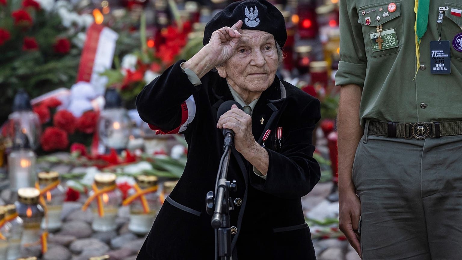 Wanda Traczyk-Stawska aux commémorations du 77e anniversaire du soulèvement de Varsovie, le 1er août 2021. 