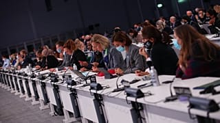 Inside the blue zone at COP26 on Finance Day last week.