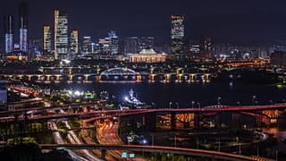 Cityscape of Seoul at night, South Korea.