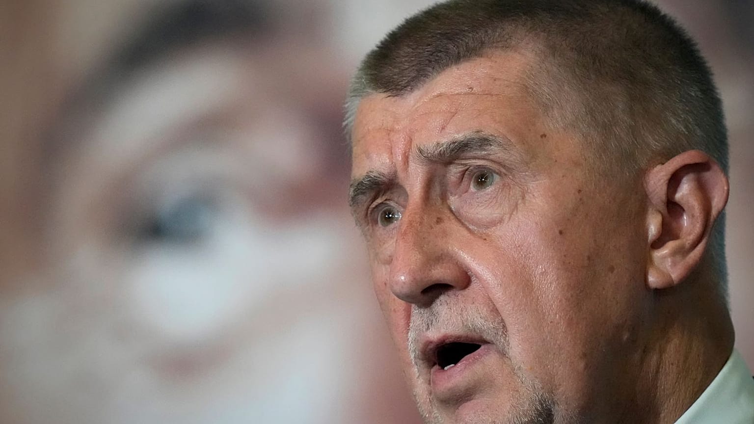 Czech Republic's outgoing Prime Minister Andrej Babis addresses the media.