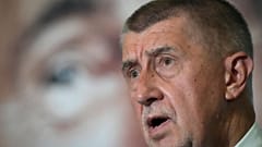 Czech Republic's outgoing Prime Minister Andrej Babis addresses the media.