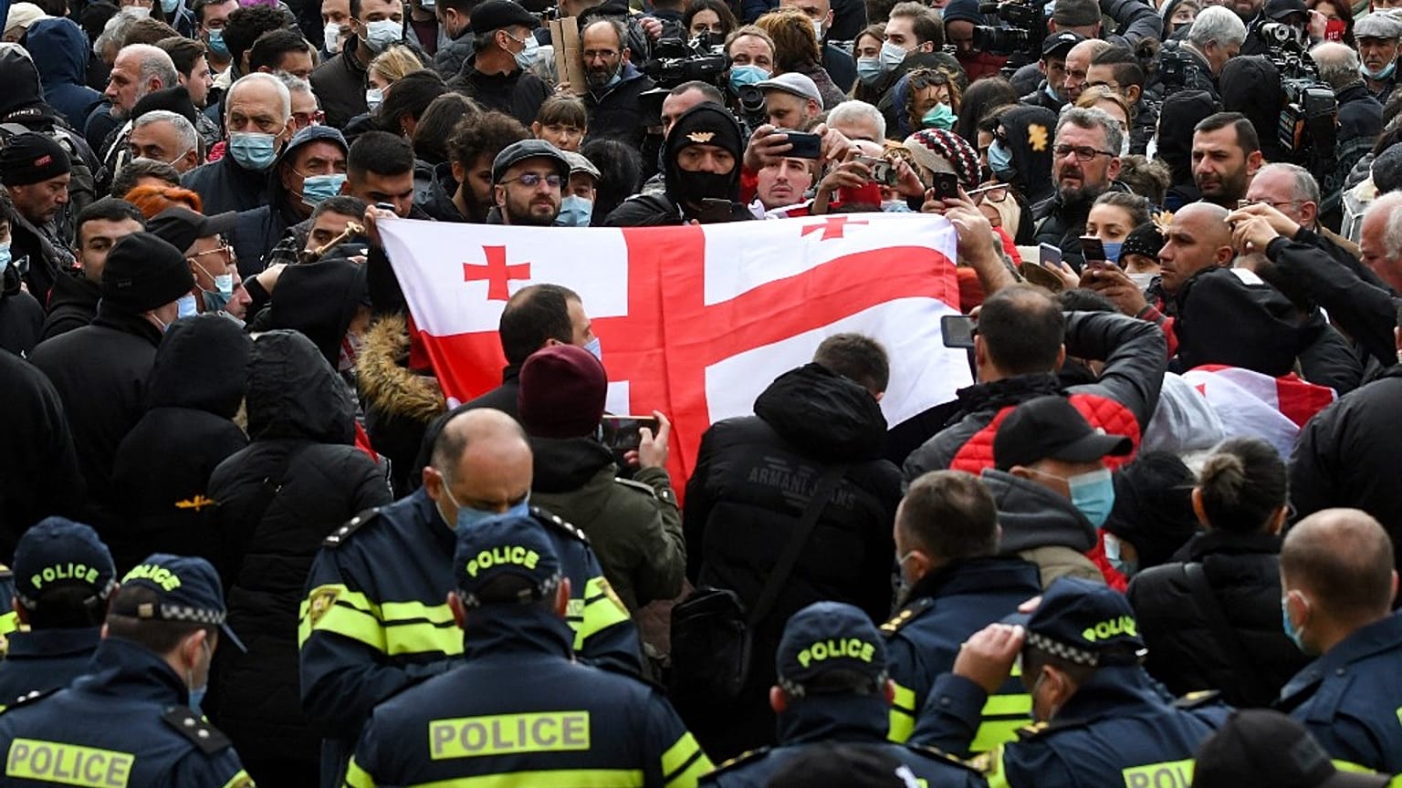 Manifestation des partisans de l'ex-président Mikheil Saakashvili à Tbilissi (Géorgie), le 10/11/2021