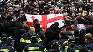 Manifestation des partisans de l'ex-président Mikheil Saakashvili à Tbilissi (Géorgie), le 10/11/2021