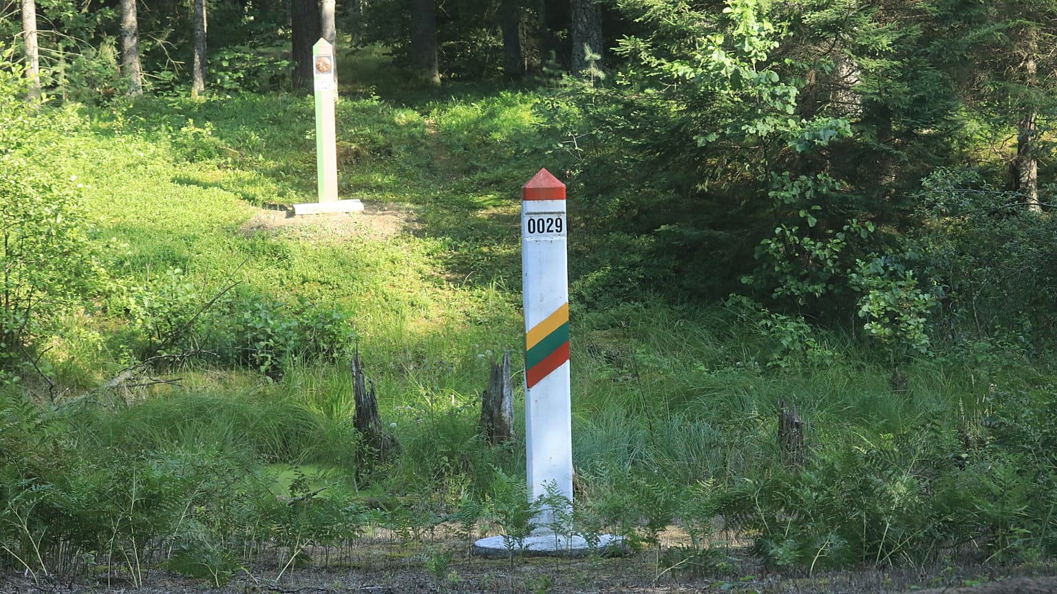 Litauischer Grenzpfahl nahe Kapciamiestis (Aufnahme vom 18. Juli 2021)