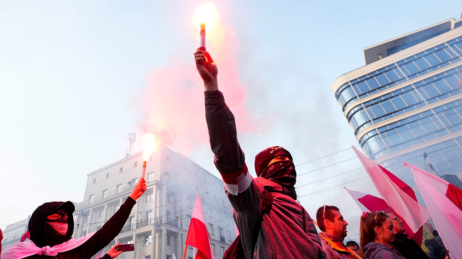 Protesters attend in the annual Independence Day march in Warsaw