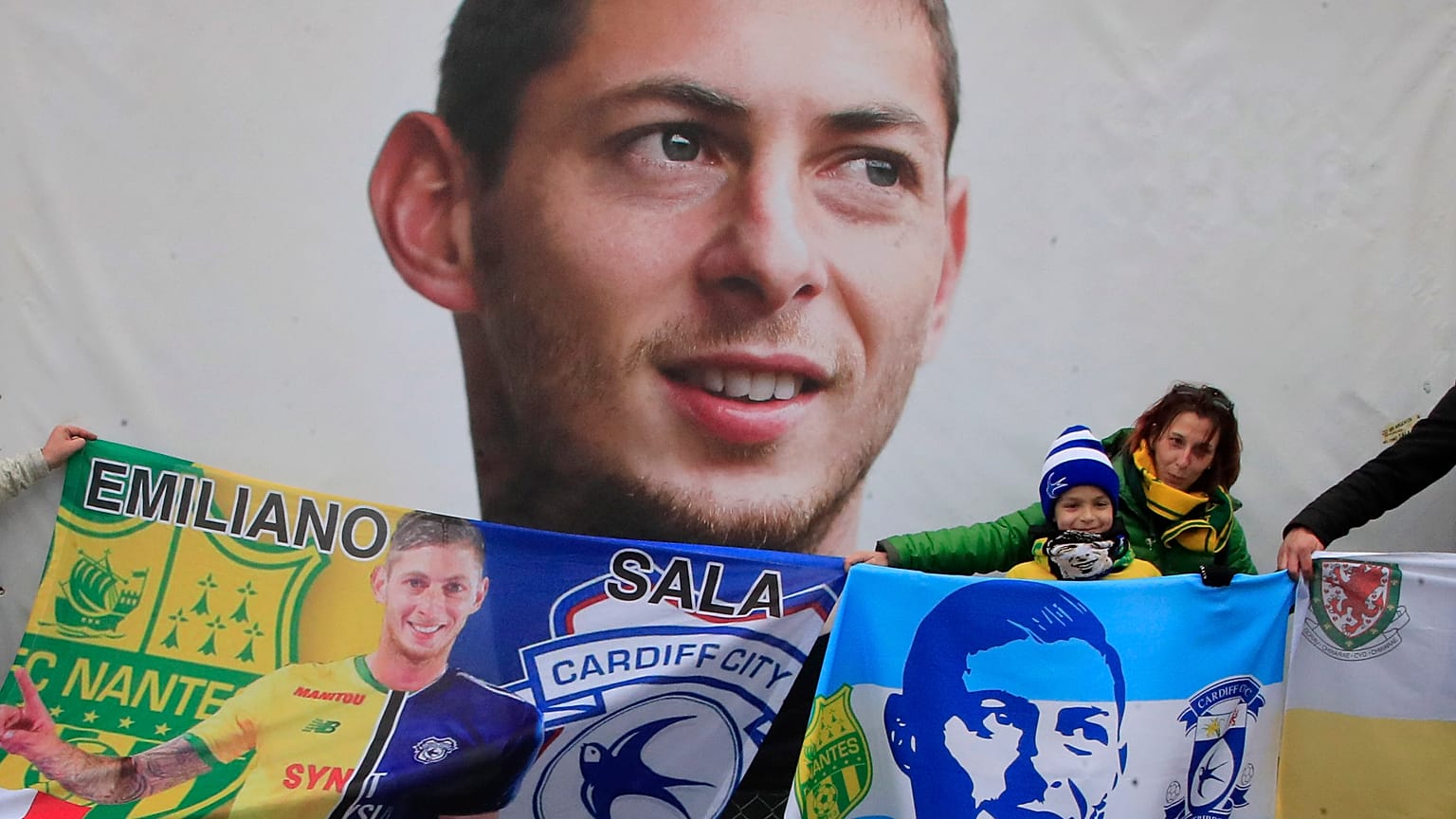 Tributes to Emiliano Sala on display at La Beaujoire stadium in Nantes.