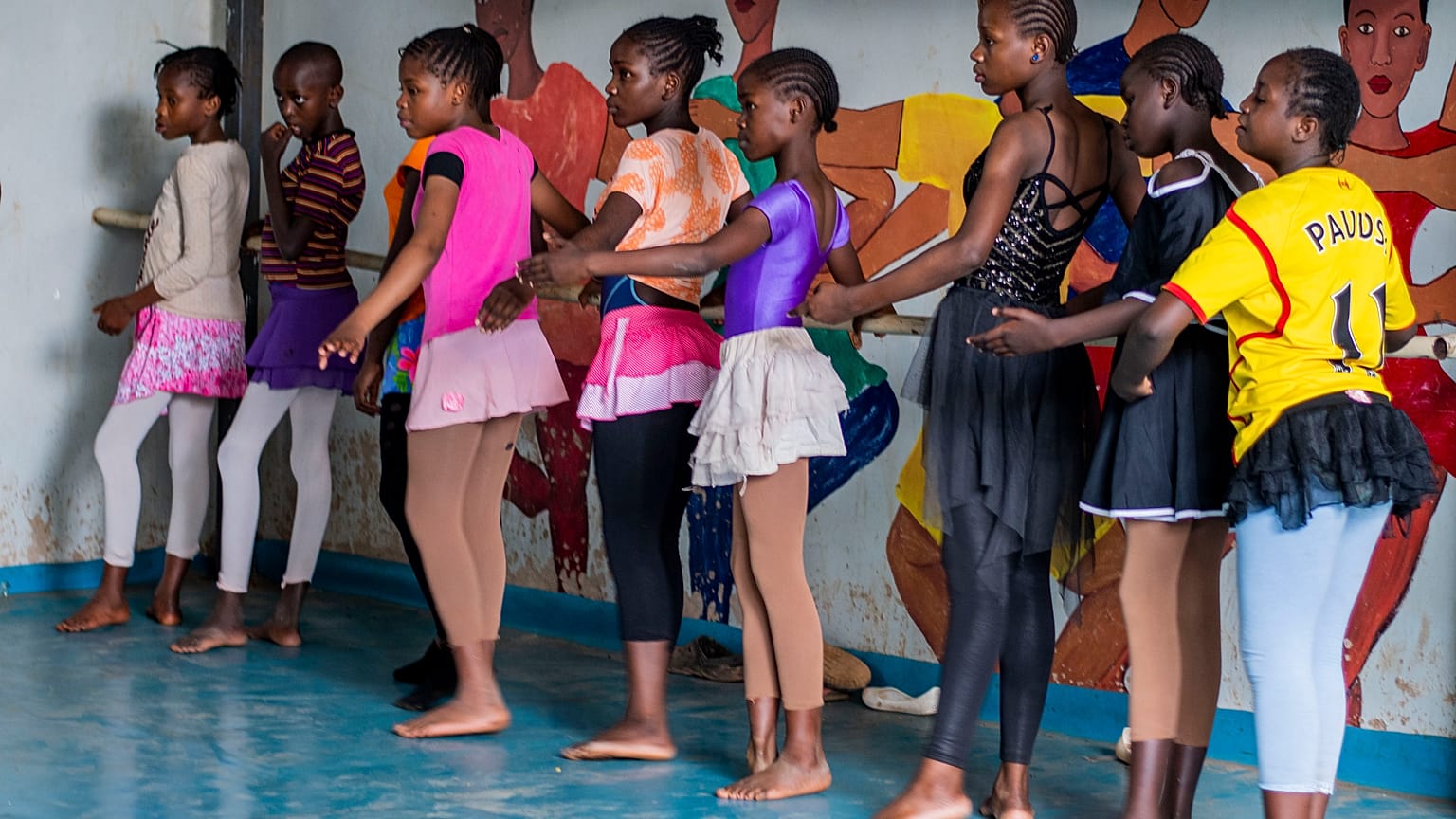 Children learning ballet at Project Elimu, in Kibera, Kenya  