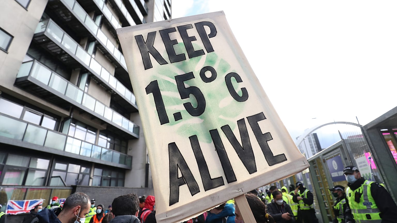 Climate activists take part in a demonstration outside the venue of the COP26 U.N. Climate Summit in Glasgow, Scotland, Friday, Nov. 12, 2021. 