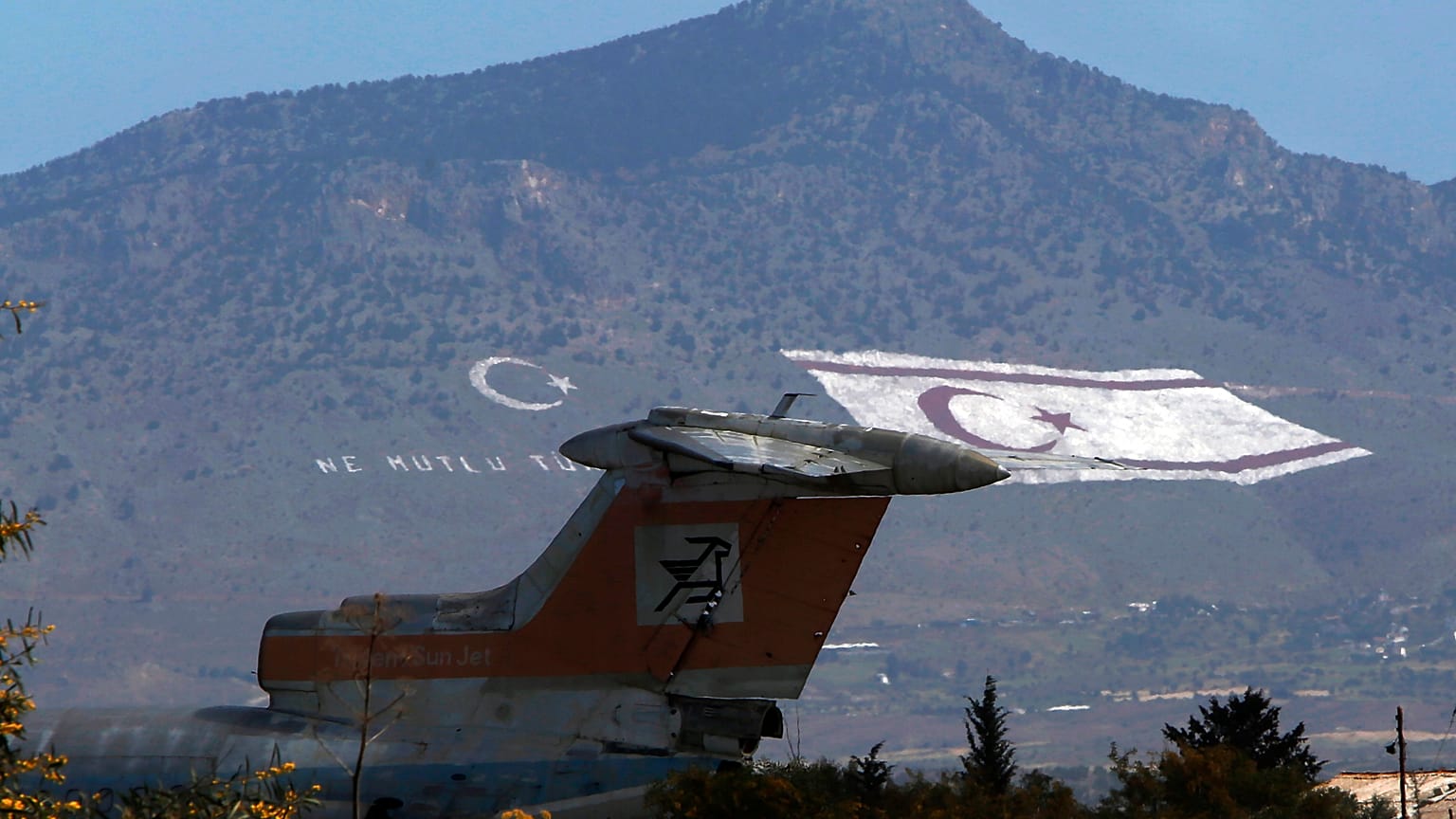 An abandoned Cyprus Airways Trident passenger jet is parked on the tarmac of the long-abandoned Nicosia airport that lies inside a United Nations-controlled buffer zone