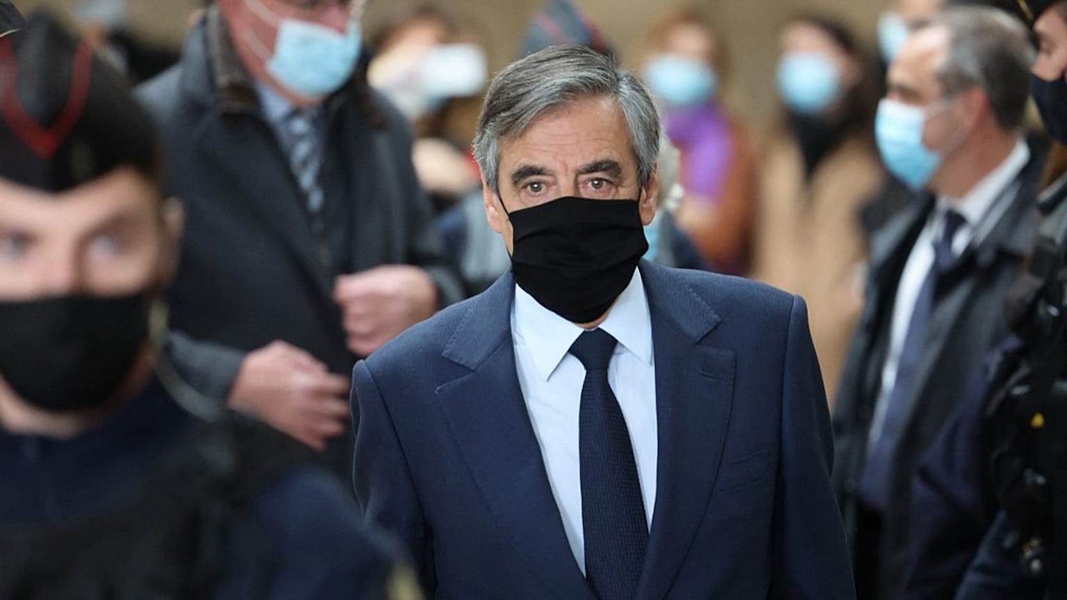 Former France's Prime Minister Francois Fillon arrives at the Paris' courthouse on November 15, 2021.
