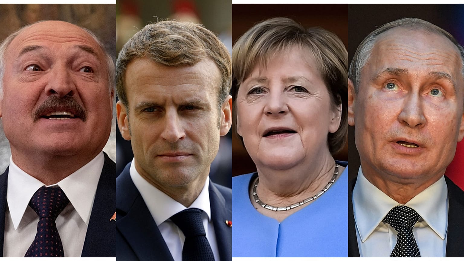 الرئيس الروسي فلاديمير بوتين والمستشارة الألمانية أنغيلا ميركل والرئيس الفرنسي إيمانويل ماكرون والرئيس البيلاروسي ألكسندر لوكاشنكو. 