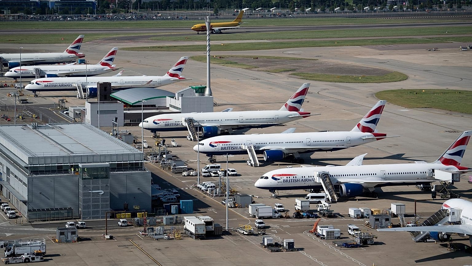 British Airways jets are seen at Heathrow Airport June 13, 2021.