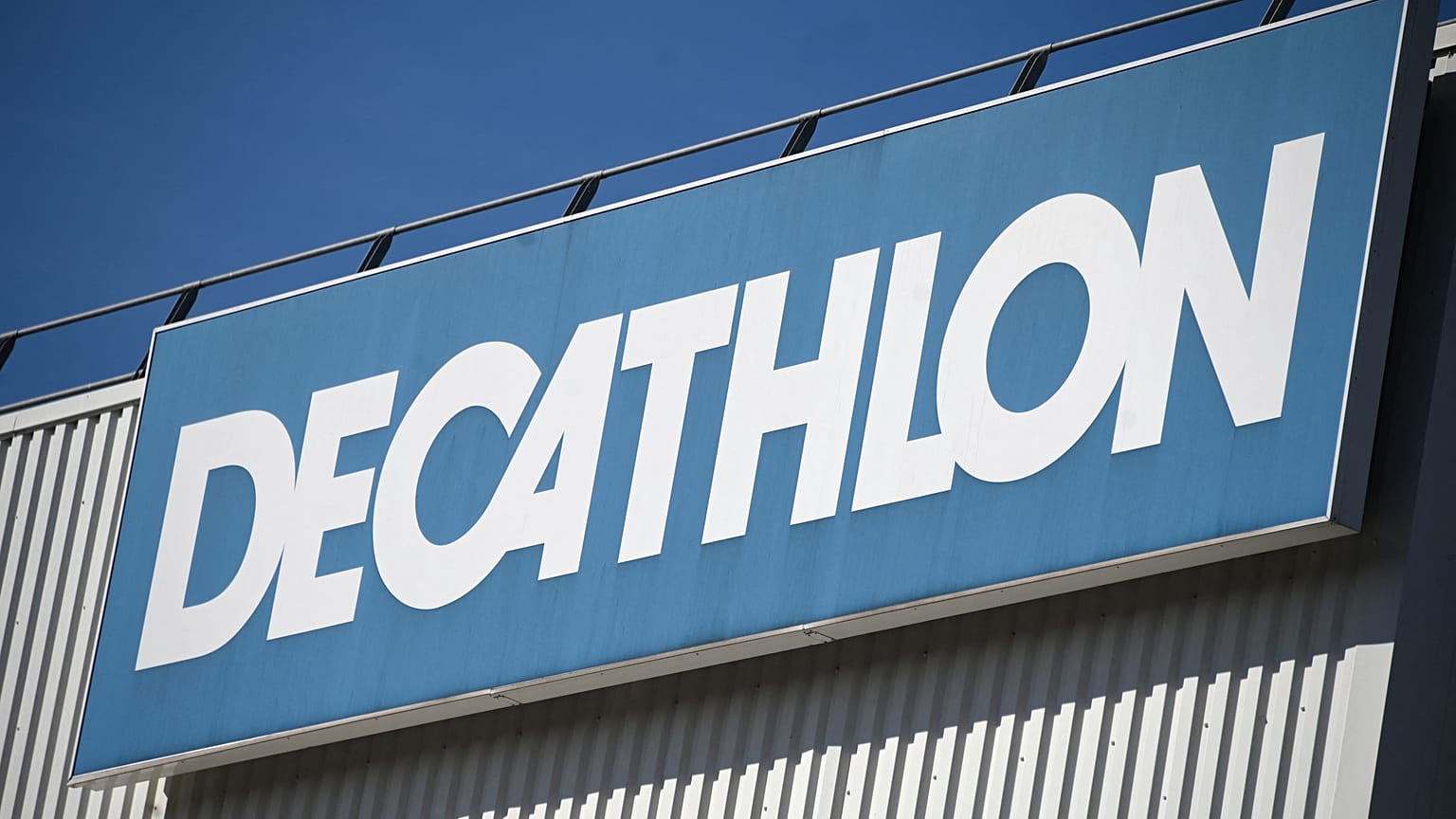 A picture taken on February 27, 2019, shows the logo at a store of French sports goods retailer Decathlon in Montpellier, southern France. 