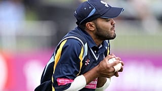 Azeem Rafiq of Yorkshire takes a catch during a Champions League T20 match against Chennai Super Kings at the Kingsmead stadium in Durban, on October 22, 2012. 