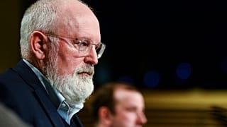 EU-Kommissare Frans Timmermans und Virginijus Sinkevičius bei einer Pressekonferenz bei einer Pressekonferenz in Brüssell, 12.05.2021