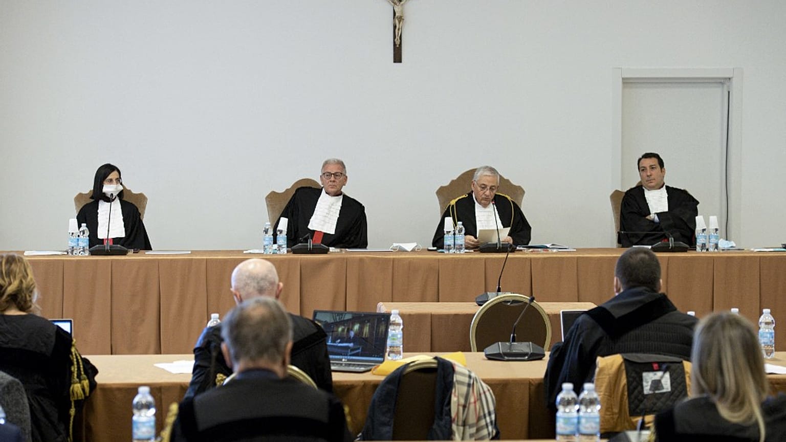 The courtroom during a trial hearing of ten defendants for financial crimes related to the London Knightsbridge building deal on November 17, 2021. 