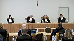 The courtroom during a trial hearing of ten defendants for financial crimes related to the London Knightsbridge building deal on November 17, 2021. 