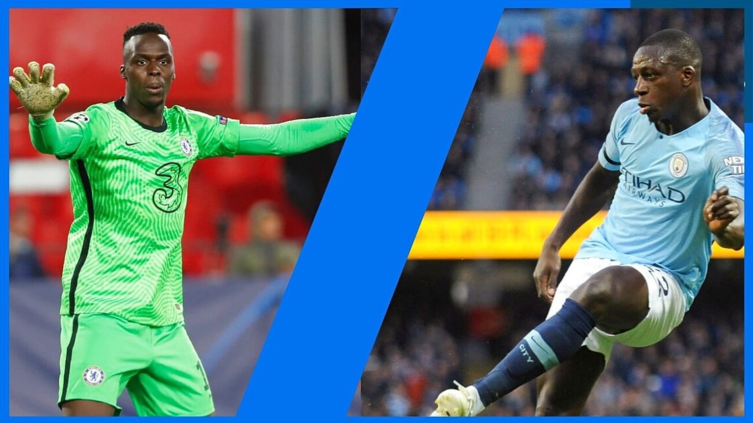 Edouard Mendy, gardien de but à Chelsea (à g.) / Benjamin Mendy, défenseur à Manchester City (à d.)