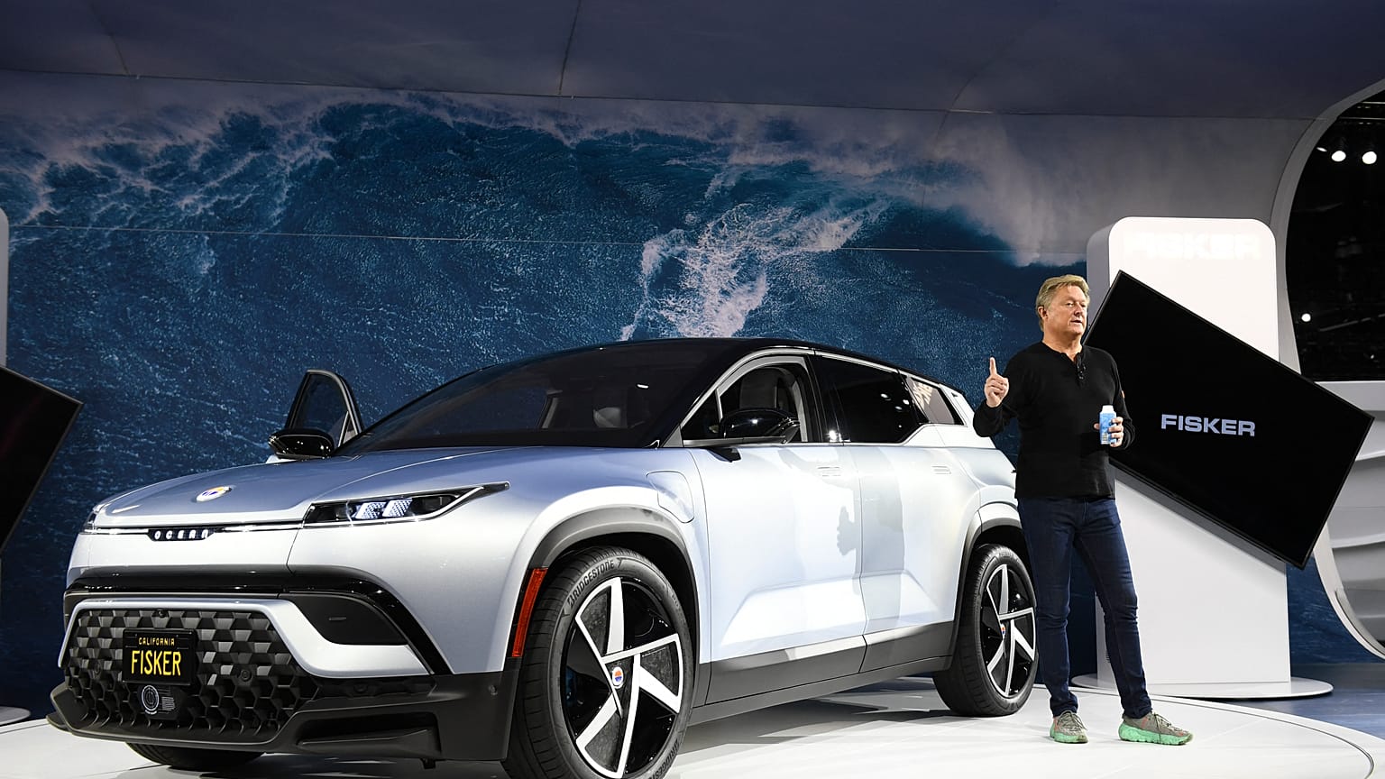 Henrik Fisker speaks about the Fisker Ocean electric vehicle after it is unveiled during AutoMobility LA ahead of the Los Angeles Auto Show on November 17, 2021 in Los Angeles