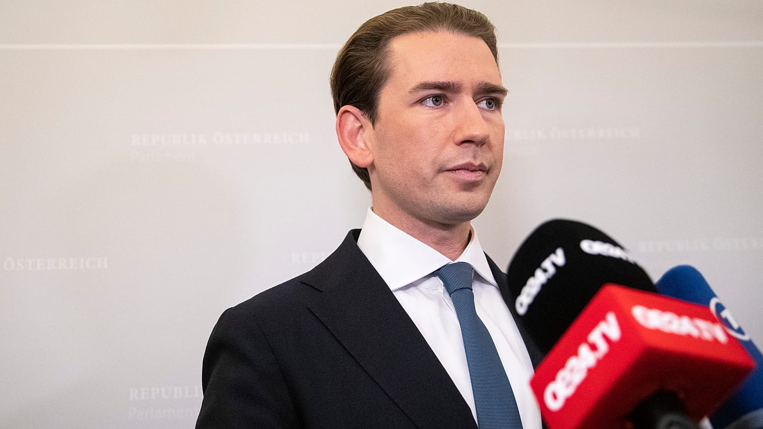 Sebastian Kurz, the former Austrian Chancellor gives an interview to the press in Vienna, Austria, Thursday, Oct. 14, 2021.