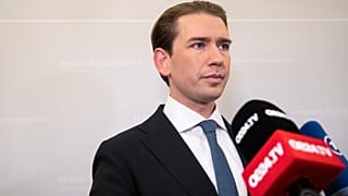 Sebastian Kurz, the former Austrian Chancellor gives an interview to the press in Vienna, Austria, Thursday, Oct. 14, 2021.
