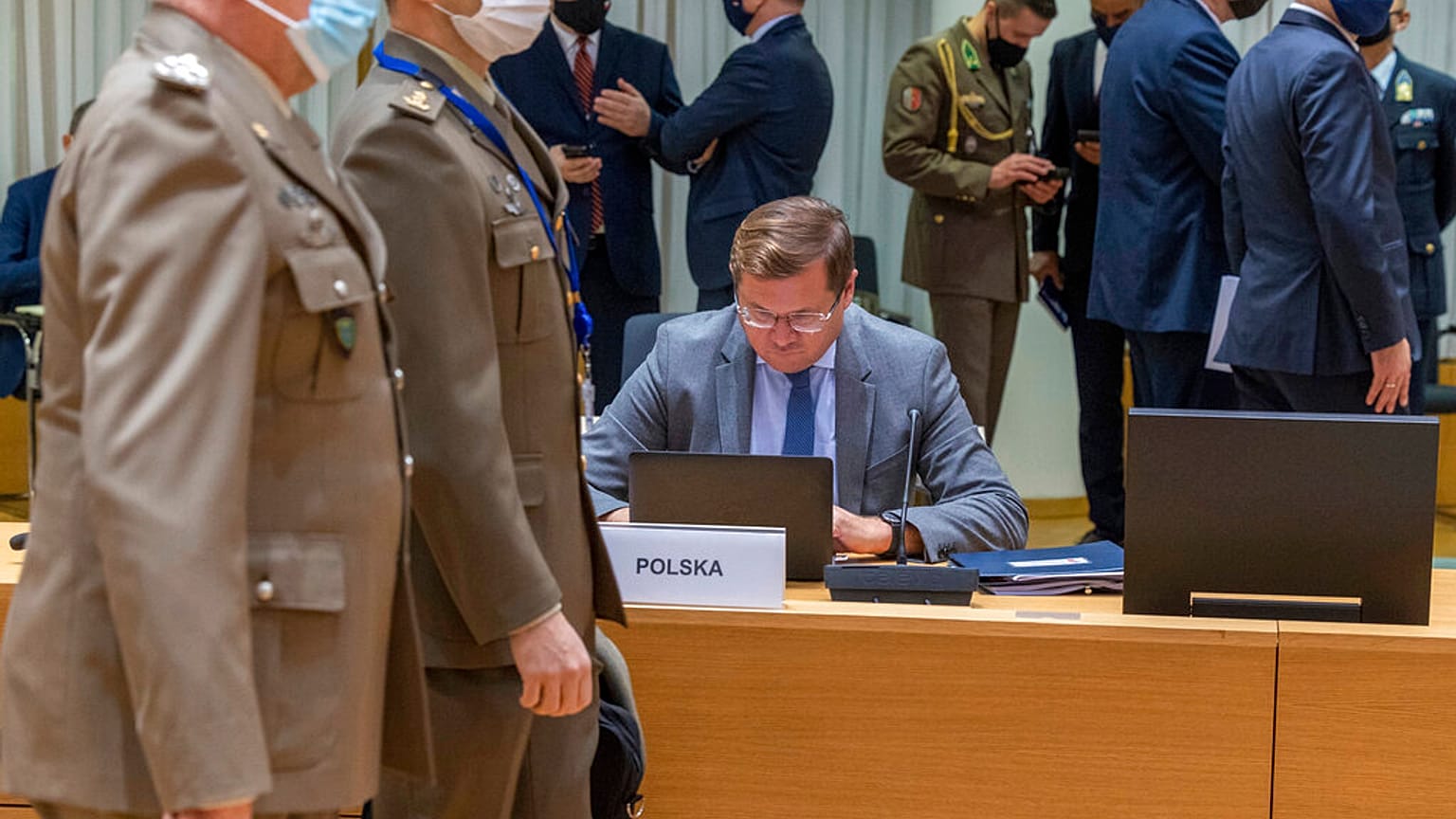 Member state representatives attend the the European Defence Agency meeting of EU foreign and defence ministers in Brussels on Tuesday