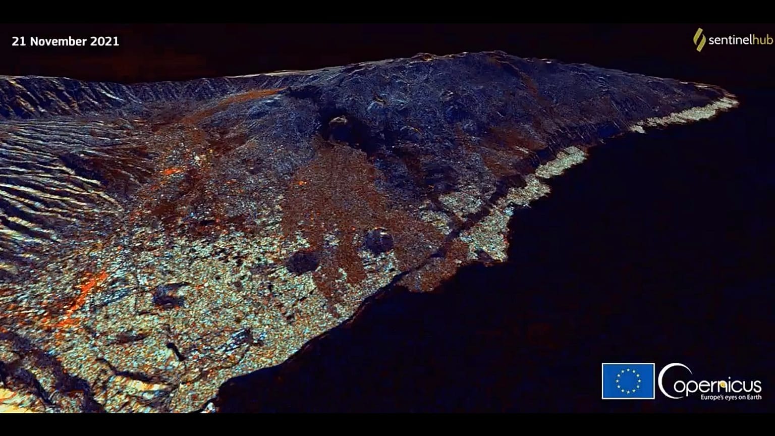 Die Küste von La Palma aufgenommen von Satellit Sentinel 1