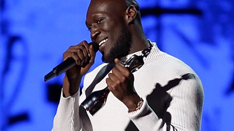 Rapper Stormzy accepts his award for British Male of the Year at the 2020 BRITs