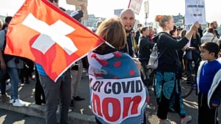 Kundgebung gegen die Pandemiemaßnahmen am 9. Oktober 2021 in Genf.