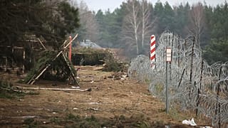 A deserted migrant camp near the Kuznitsa checkpoint at the Belarus-Poland border.