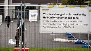 People exercise at a government managed isolation and quarantine (MIQ) facility in Auckland