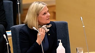 Social Democratic Party leader Magdalena Andersson looks on, during a vote in the Swedish parliament Riksdagen, in Stockhom, Wednesday